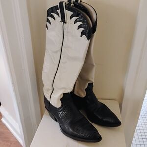Women's Black and White Cowboy Boots